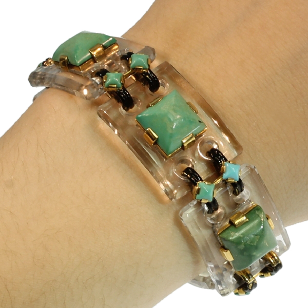 Art Deco turquoise stones articulated bracelet